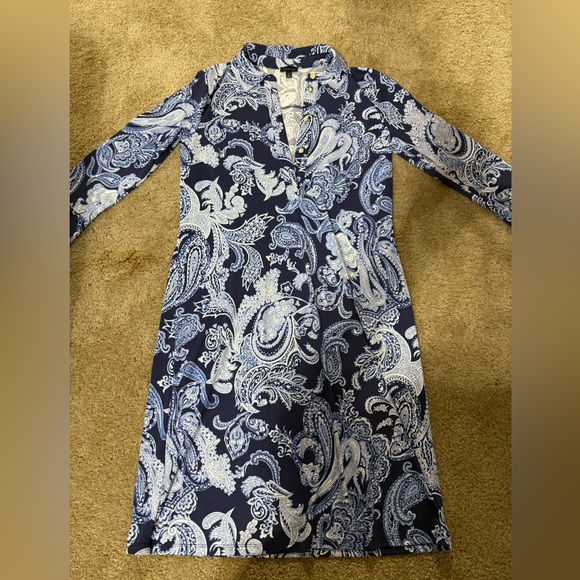 Talbots Dresses & Skirts - Talbots Navy Paisley 3/4‎ Sleeve Shift Dress Size S Small Polyester Spandex